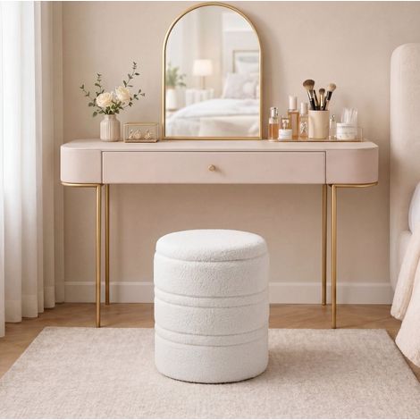 Pouf contenitore rotondo 40x40x49 cm, seduta 3-in-1 in tessuto sherpa bianco, carico 120 kg, fornito montato (1/5)