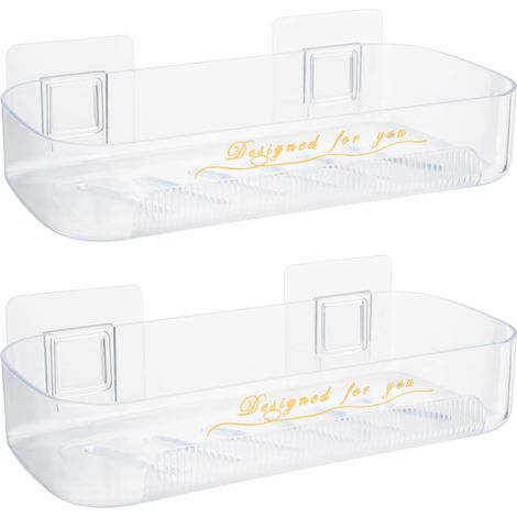 Etagere Douche - Sans Perçage - Adhésif Renforcé - Résistant à l'Humidité - Capacité 5 kg - Transparent - Lot de 2