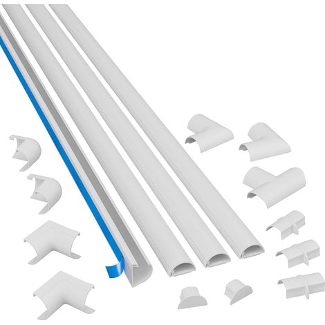 Goulotte Passe-Câbles 30x15mm, Multipack 4m – Profil Demi-Rond, Cache-Fils Auto-Adhésif, Gestion des Câbles – 4X Longueurs 1 m (30 mm l x 15 mm h) avec Accessoires – Blanc (1/5)