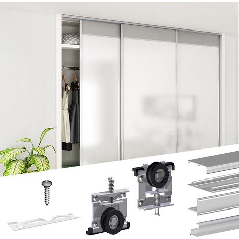 Schiebetürbeschlag SLID'UP 220, 270 cm, 18 mm, 3 Türen bis 70 kg, silber, für Schränke, Kleiderschränke, Wandschränke
