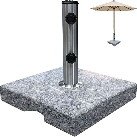 Base para parasol Relaxdays, 24 kg, cuadrada, para varillas de 2,5–5 cm, granito y acero inoxidable, gris (1/5)