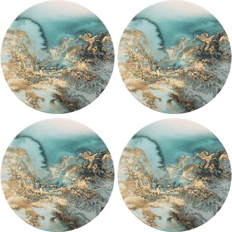 Dessous de verre modernes en céramique effet marbre, ventouses avec support, ensemble de dessous de verre en céramique à motif marbre bleu avec base en liège, décoration pour la cuisine, le bar ou le 
