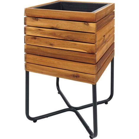 Pflanzkasten HHG-585, Pflanzkübel Blumenkasten, quadratisch 60x33x33cm Outdoor Stahl Akazie Holz MVG-zertifiziert, braun