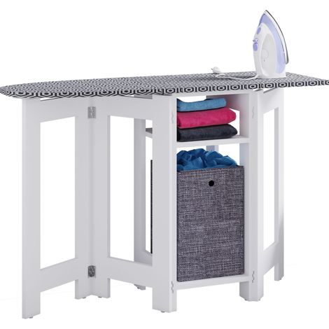 VCM Cassettiera in legno Pannello da stiro Armadio per ferro da stiro Dimensioni ca. A. 75 x L. 112 x P. 37 cm - Bigalos (Bianco)