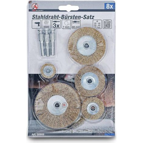 Jeu de Brosses à Fil d Acier 8 pcs - D.25 à 75 mm - Acier Résistant - Nettoyage et Décapage Efficace - D-Work (1/5)