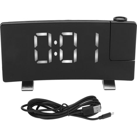 LED-Projektionswecker mit gebogenem Bildschirm, elektronische Digitaluhr mit weißem Display auf schwarzem Gehäuse (1/5)