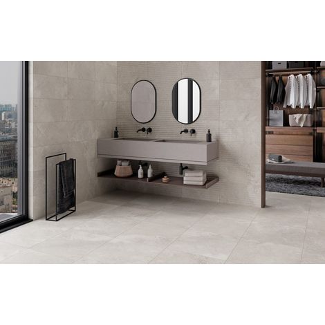 Lyon – Baldosa cerámica efecto piedra · suelo y pared - Gris - 60x60 cm - Caja (1/5)