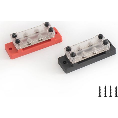 Double-row 8-pole busbar for motorhomes/yachts, 36 V, 150 A, high current, with M6 copper terminal block and screws, red-black set