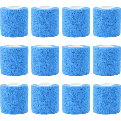 Paquete de 12 vendas elásticas autoadhesivas de 4,5 m de largo para animales, para reparar pezuñas de vaca. Fabricadas en poliéster no tejido impermeable, color azul.