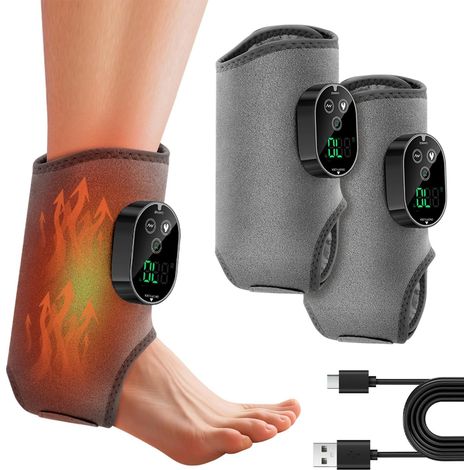 Lot de 2 masseurs de pieds électriques, 3 en 1, sans fil, avec minuterie, 3 modes de vibration et 6 niveaux de chaleur, appareil de massage des pieds pour la circulation sanguine, portable sans fil (1/5)