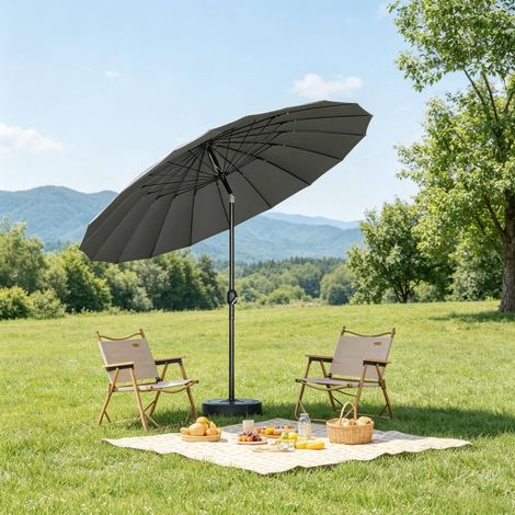 Parasol de jardin métal et fibre de verre gris foncé Ø257 cm avec inclinaison et manivelle, sans base (1/5)