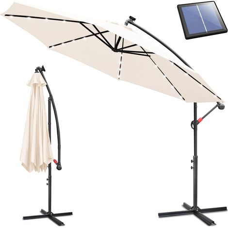 Randaco Sonnenschirm 3m Creme mit LED – Gartenschirm für Terrasse & stimmungsvolle Sommerabende