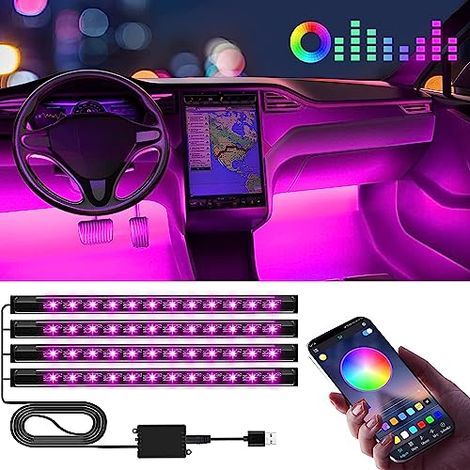 Éclairage Intérieur de Voiture, Lampe LED Accessoire Voiture, Cadeau Homme Maman Cadeau Fete des Grand Mere Femme,Car Accessories Contrôle APP (1/5)