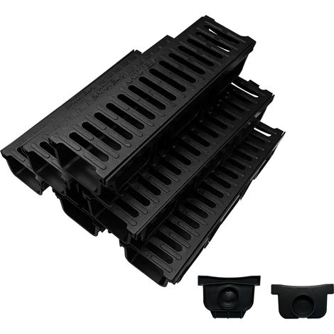 Lot de 6: 100x45x500 mm Caniveau extérieur de Drainage en PEHD avec Grille en Fonte, B125 caniveau terrasse en PEHD avec Grille en Fonte, pour l'allée, Le Jardin, la terrasse, Le Garage (1/5)