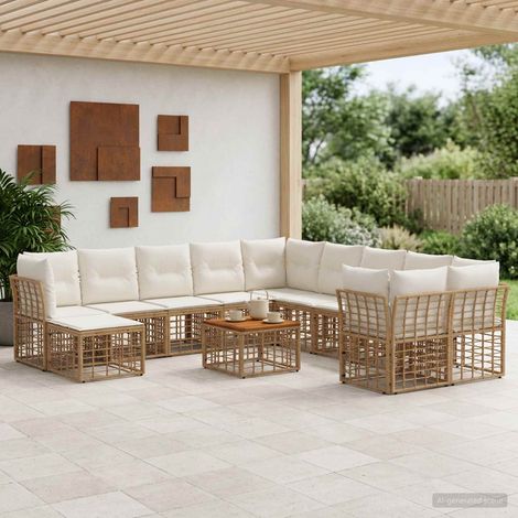 Salon de jardin modulable 12 pièces en poly rotin blanc naturel et crème, 82.9kg - PANGIVO (1/5)
