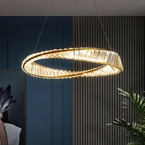 Lustres En Cristal,Lampe Suspendue Moderne À Led À Intensité Variable Pour Salon Salle À Manger Cuisine Chambre D40Cm/ 15,7 Po,Lustre Salon Moderne À Anneaux Irréguliers En Or Acier Inoxydable (1/5)