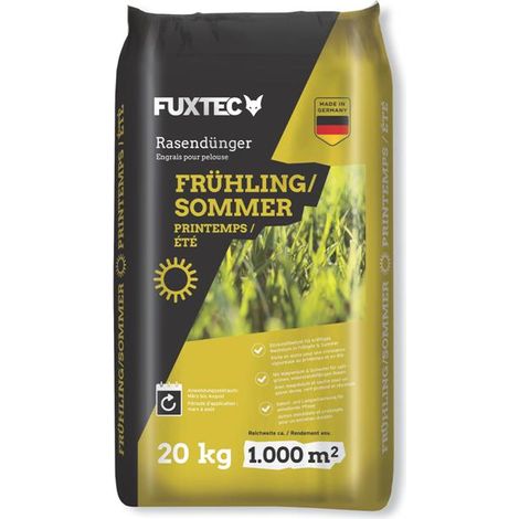 Abono para césped FUXTEC primavera/verano FX-RDFS20, gránulos ricos en nitrógeno para un crecimiento uniforme del césped, 20 kg de alcance aprox. 1000 m², efecto a largo plazo (1/5)