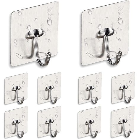 Gancho autoadhesivo de 10 piezas, gancho de pared de acero inoxidable para baño, cocina, puerta de pared de techo, resistente al agua, a prueba de aceite (1/5)