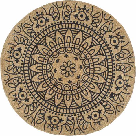Tapis de salon Style Moderne Tapis fait à la main - Tapis de sol Jute avec imprimé bleu foncé 90 cm BV446915 - BonneVie (1/4)