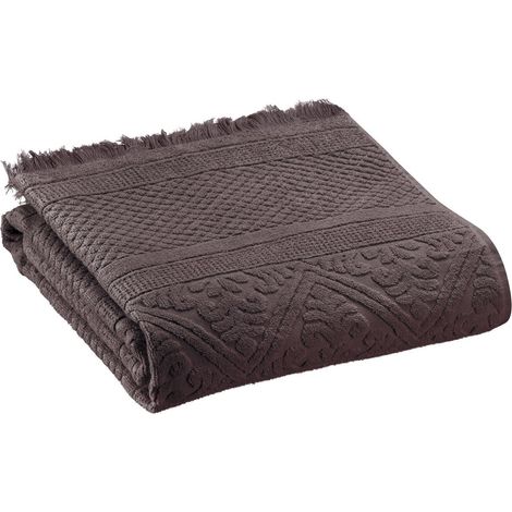 Drap de douche en coton 70 x 140 cm serviette de bain absorbante à franges - PANGIVO (1/2)