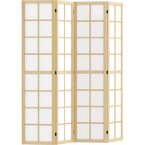 Paravent pliant 4 panneaux 160 x 170 cm en bois de pin et tissu pour séparation et protection de l'intimité (1/5)