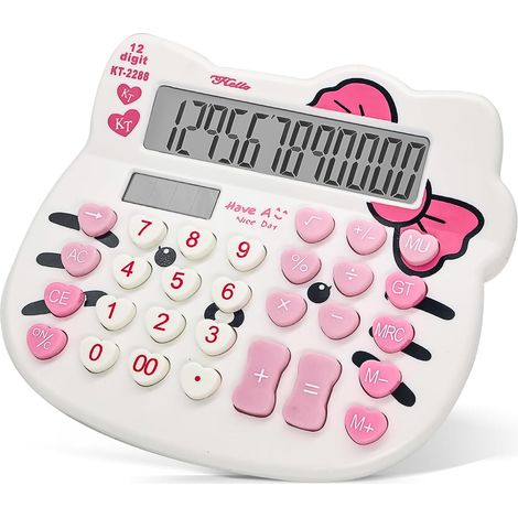 Calculatrice de bureau élégante pour femmes, grand écran LCD 12 chiffres, touches sensibles, double alimentation (solaire et piles), fonctions standard pour le bureau, la maison et l'école - blanche (1/5)