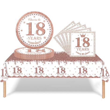 Partygeschirr Set 18. Geburtstag Roségold 37 Teile für Mädchen & Jungen