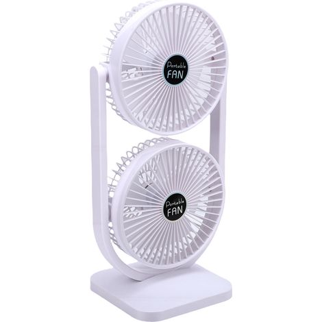 Ventilateur 2 têtes USB rechargeable 3 vitesses nomade électrique sur pied et table pour maison bureau chambre étudiant voyage blanc (1/5)