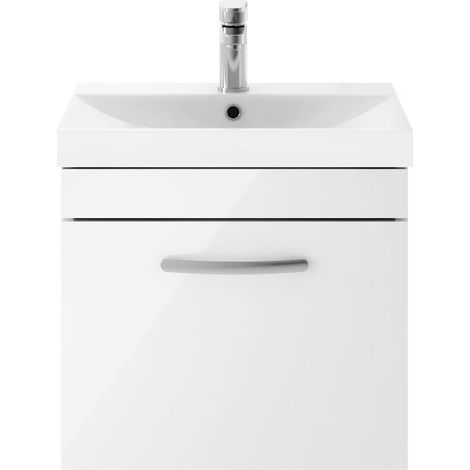 Millwich Contemporary 1 Drawer Wall Hung Vanity Unit with Thin Edge Basin, Gloss White, 500mm (1/4)