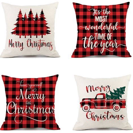 MINKUROW 4 Pezzi Fodere Per Cuscini Di Natale Decorazioni Decorative Per Divano 45 X 45 Plaid Per Divano Decorazione Di Buon Natale Tair Cuscino Pilou Cuscino Rosso (1/5)