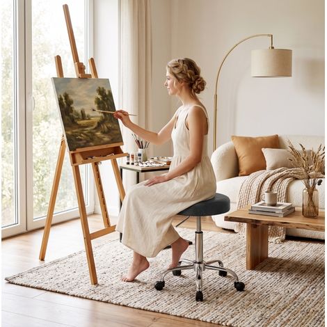 Rollhocker 39x39x67,5 cm aus schwarzem PU, höhenverstellbar für Salon – MEUBLIV (1/5)