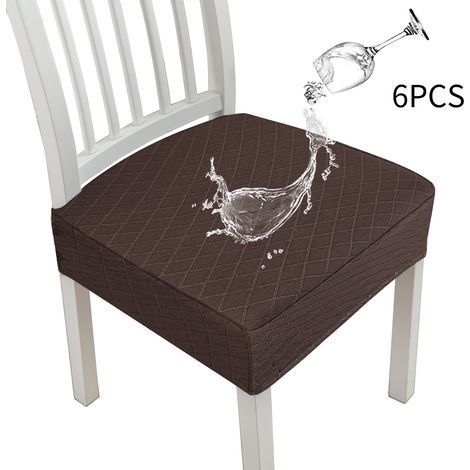 (Lot de 6,Marron)Housse de Chaise Jacquard Housse de Salle à Manger Extensible Housse de Coussin de Chaise Amovibles Lavables Housses De Siège Couverture de Chaise pour Salle à Manger Hôtel (1/5)