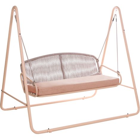 Patio Swing Brown Steel Frame Olefin Fabric Cushion Woven Rope Backrest 2 Seater Mediterranean Style Garden NORCIA (1/5)