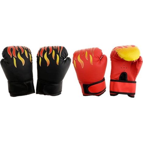 2 paires de gants de boxe pour enfants (4-12 ans) – Gants de kickboxing et d'entraînement – Motif flamme (1/4)