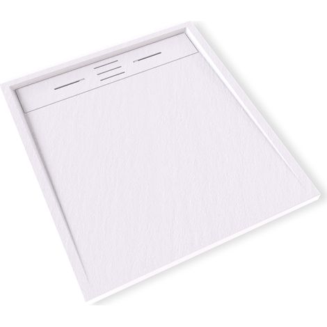 HIEMAL Receveur de douche 80 x 90 cm résine Blanc aspect ardoise + bonde incluse - Salle de bain (1/5)