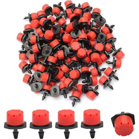 Adjustable Irrigation Drippers, 100 Pieces Irrigation Drippers, Irrigation Drippers Drip Drippers, 360 Degree Adjustable, 8 Holes, for 4/7mm 1/4" Hose, for Flower Beds, Gardens (1/5)
