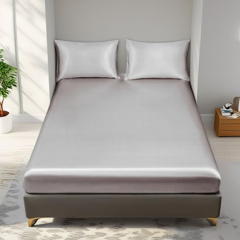 120 x 200 x 30 cm. Draps brillants et lisses, confortables, respirants et frais  linge de lit d'hôtel luxueux  unisexe - poches profondes  drap-housse et taie d'oreiller non inclus. (1/5)