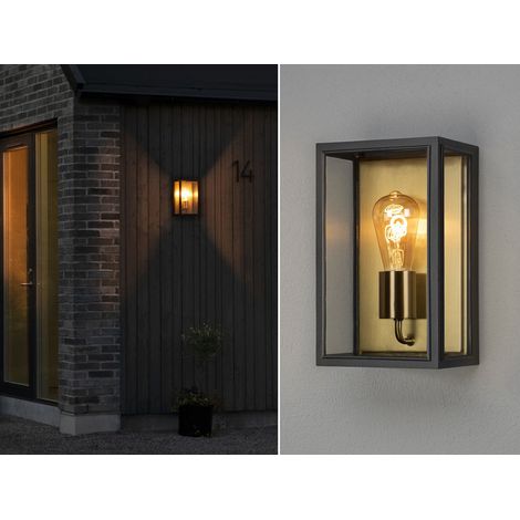 LED Außenwandlaterne Schwarz-Messing mit Klarglas, Höhe 30cm (1/5)