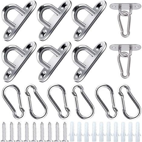 12 Stück Edelstahl Augplatte M5 Ankerplatte Karabiner Öse Edelstahl Deckenhaken mit Schrauben und Spreizrohr für Schaukelhaken Hängematten Markisen Bootsdeck Zubehör