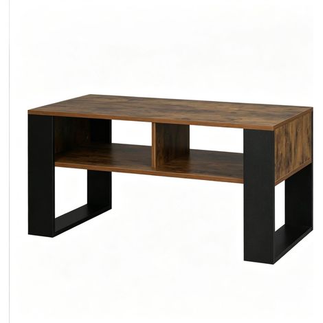 Mesa de centro de madera marrón con 2 compartimentos abiertos 90 x 45 x 45,5 cm (1/5)