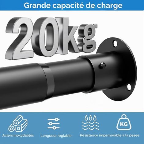 Tringle Penderie Barre de Penderie Extensible Avec Douilles de Fixation Et Vis Tringle Dressing Armoire Buanderie, 68-90 cm, Noir Diamètre 32 mm (1/4)