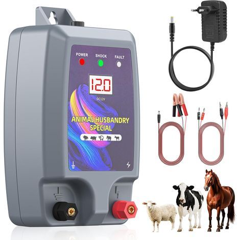 10KM Clôture Électrique pour Animaux, Électrificateur Clôture Électrique Haute Puissance, 12kV 2.0J ClôTure éLectrique pour protection Moutons Chevaux Jardin Pâturages Ferme (Gris)