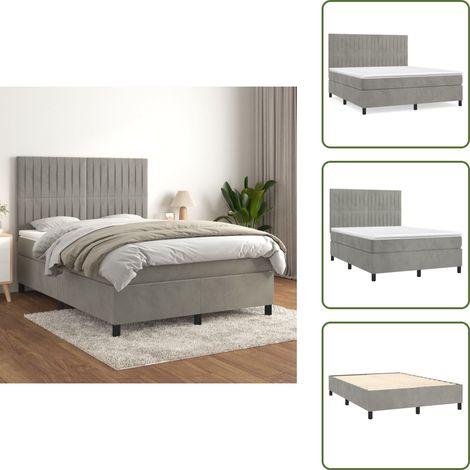 Boxspringbett mit Matratze Hellgrau 140x200 cm Samt - Samtbett - Boxspringbett - Doppelbett - Schlafzimmermöbel - Luxusbett (1/5)
