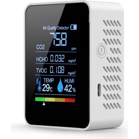 Moniteur de qualité de l'air intérieur 5 en 1, testeur intelligent portable de qualité de l'air pour CO2  COVT  HCHO  Température  Hum
