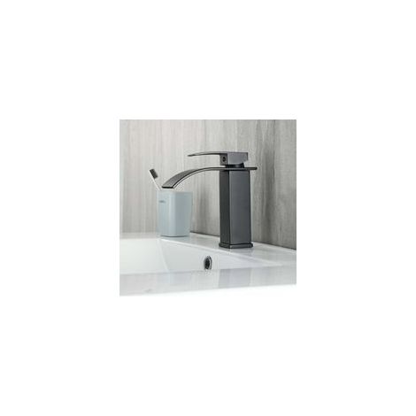 Moderne schwarze Wasserfall-Waschtischarmatur, 20-teiliges Badezimmer-Mischbatterie-Set, Wasserfallarmatur mit 2 langen Schläuchen, 3/8 Zoll - Crezuo (1/4)