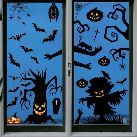 2 Feuilles Halloween Fenêtre Autocollants,Stickers Vitre Halloween,Décoration de Fenêtre Halloween,Stickers Muraux Halloween pour Décoration de Fête D'Halloween (1/5)