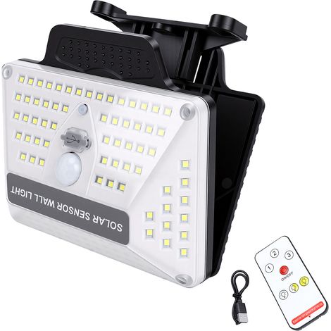 Lampe solaire avec détecteur de mouvement, télécommande avec clip pour une utilisation extérieure, 3 modes d'éclairage pour jardin, allée, clôture et terrasse. (1/5)