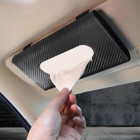 Porta fazzoletti per auto, porta fazzoletti in pelle per aletta parasole, porta fazzoletti/mascherina rettangolare (fibra di carbonio) (1/2)