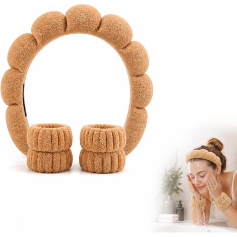 Bandeau Spa pour le Lavage du Visage Set,Skincare Serre Tete Kit Bandeau De SPA Avec Bracelets, Éponge Douce (1/5)