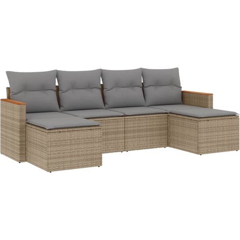 Maison Exclusive - Salon de jardin avec coussins 6pcs mélange beige résine tressée (1/5)